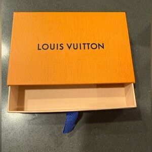EUC Small Louis Vuitton Vibrant Orange Drawer Box with Blue Ribbon Tag Pull